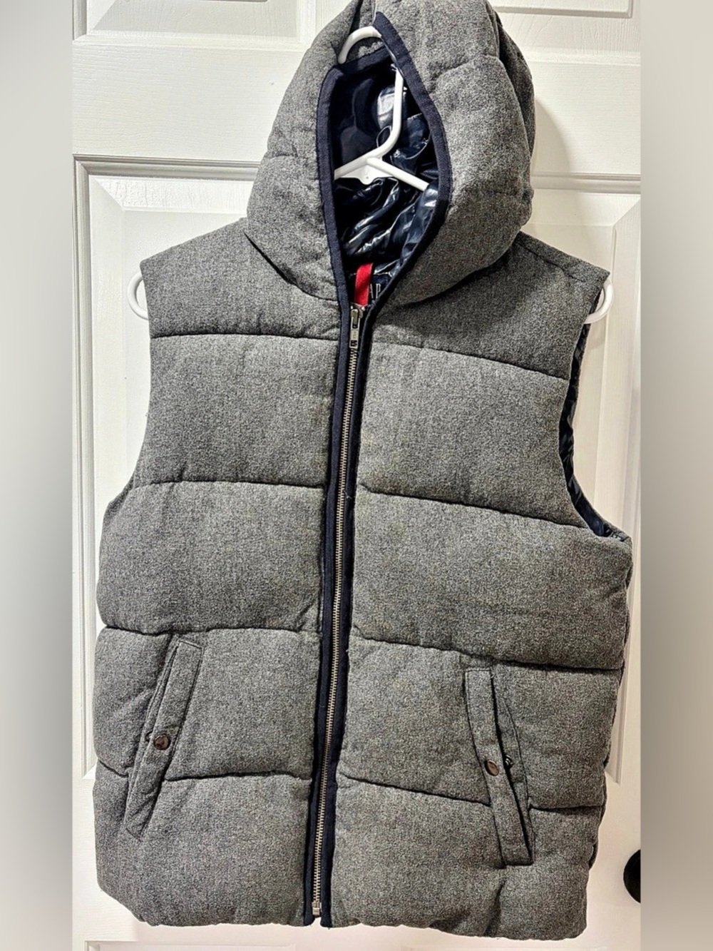 Gap Kids Hooded Puffer Vest Grey Wool Blend Youth Boy Girl Size XL (12)